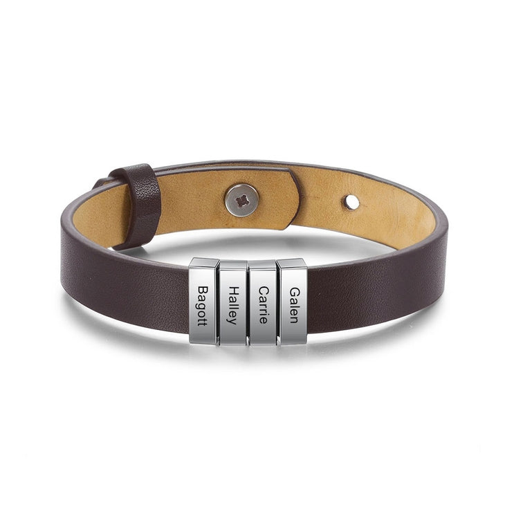 Multiple Names Engraved Leather Bracelet for Men