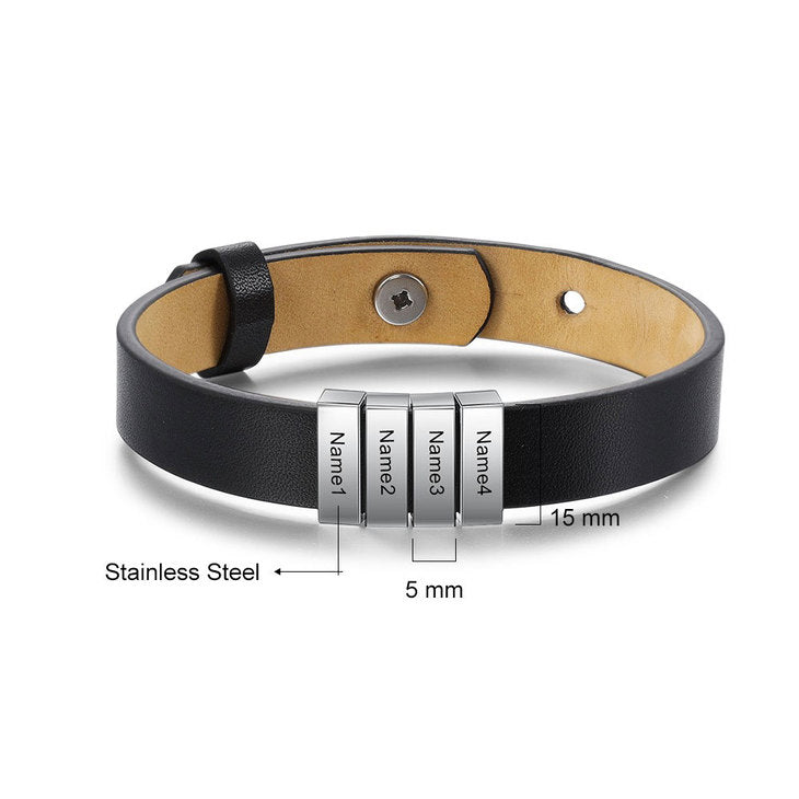 Multiple Names Engraved Leather Bracelet for Men