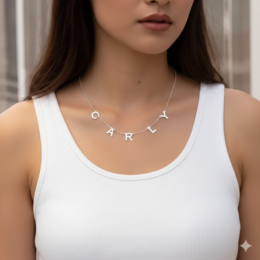 Brillario Spaced Letter Initial Necklace – Custom Bold Charm Nameplate