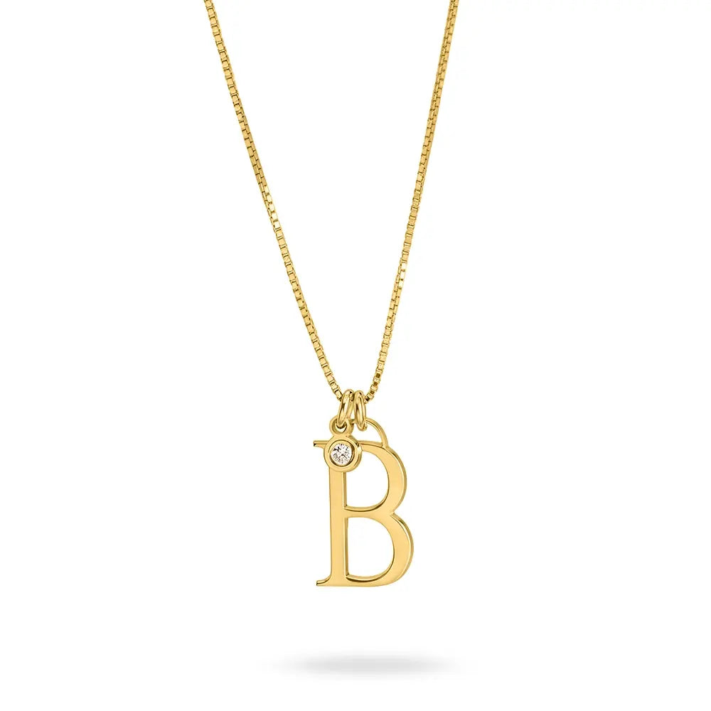 Custom Initial & Birthstone Charm Necklace - Personalized Letter