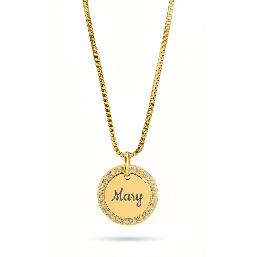 Brillario Halo CZ Round Pendant – Custom Engraved Shimmering Circle Necklace